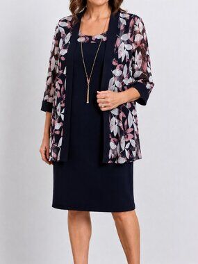 R&M Richards 2-Piece Floral Jacket Dress Petite NWT Elegant